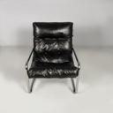 Poltrone in metallo e similpelle nera, 1970 ca.