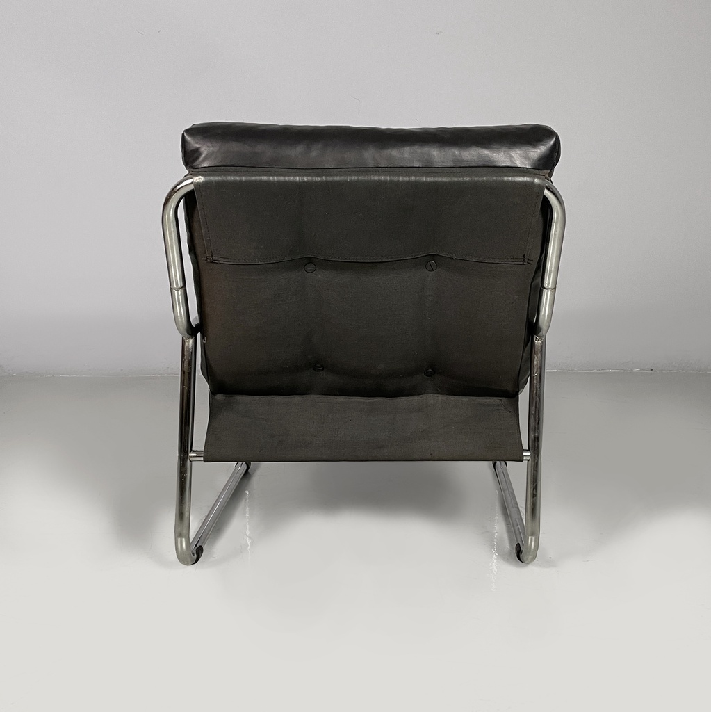 Poltrone in metallo e similpelle nera, 1970 ca.