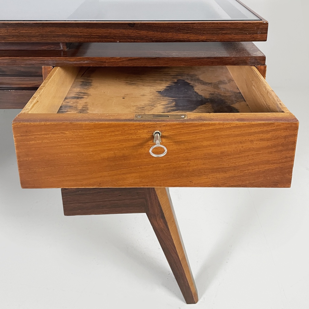 Scrivania in legno e vetro, 1940 ca.