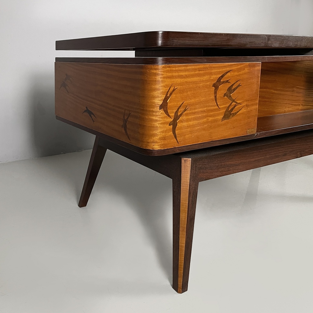 Scrivania in legno e vetro, 1940 ca.