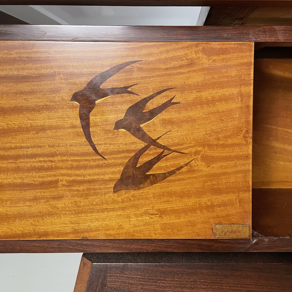 Scrivania in legno e vetro, 1940 ca.