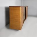 Sideboard in legno, vetro e pelle rossa, 1960 ca.