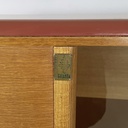 Sideboard in legno, vetro e pelle rossa, 1960 ca.