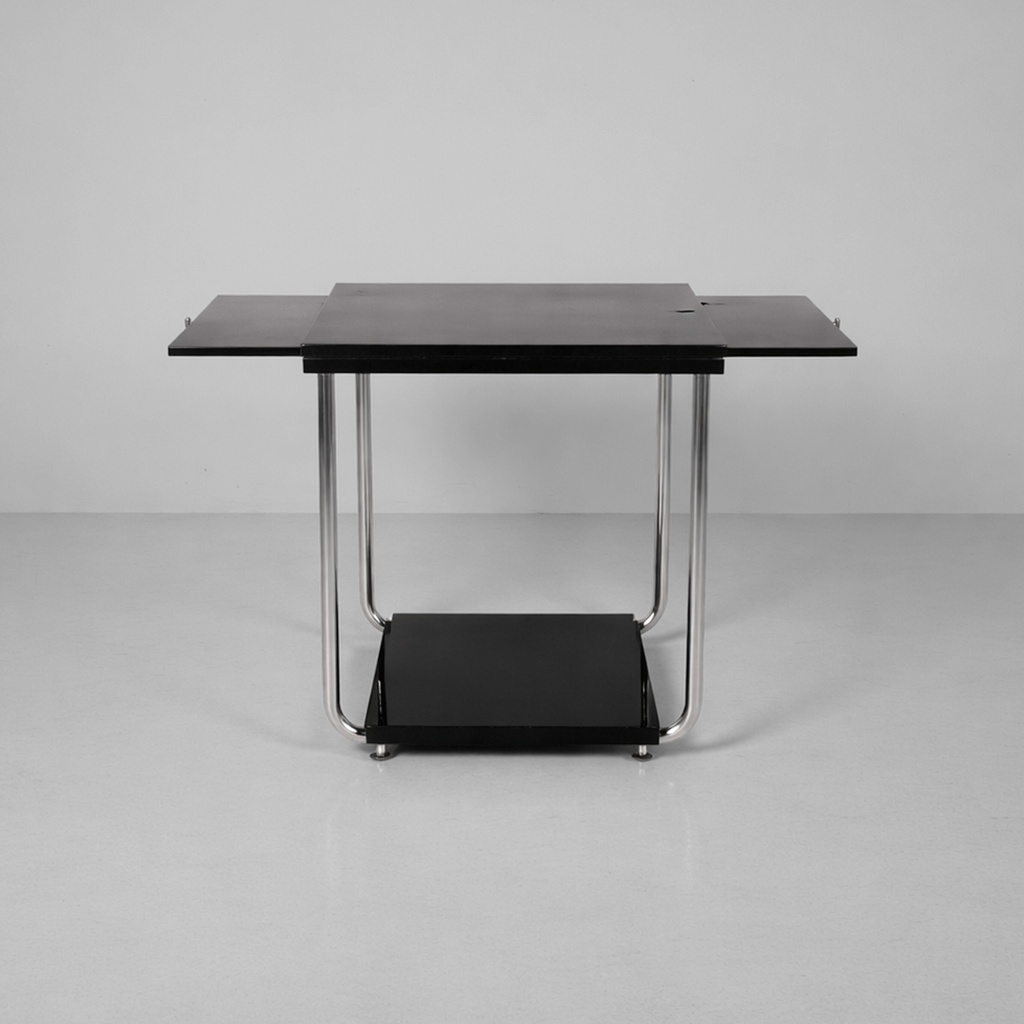 Carrello in legno nero, vetro e acciaio, 1930 ca.