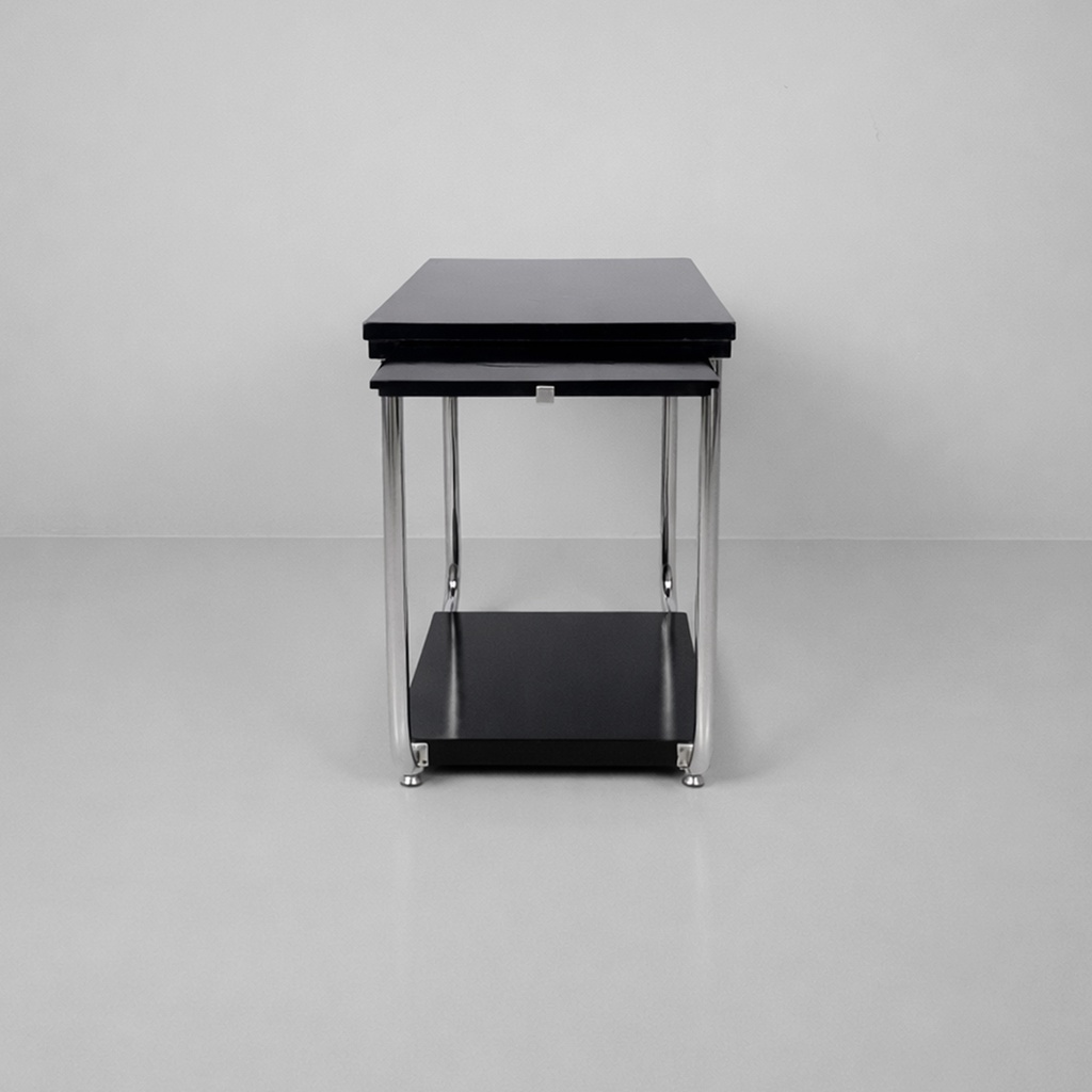 Carrello in legno nero, vetro e acciaio, 1930 ca.