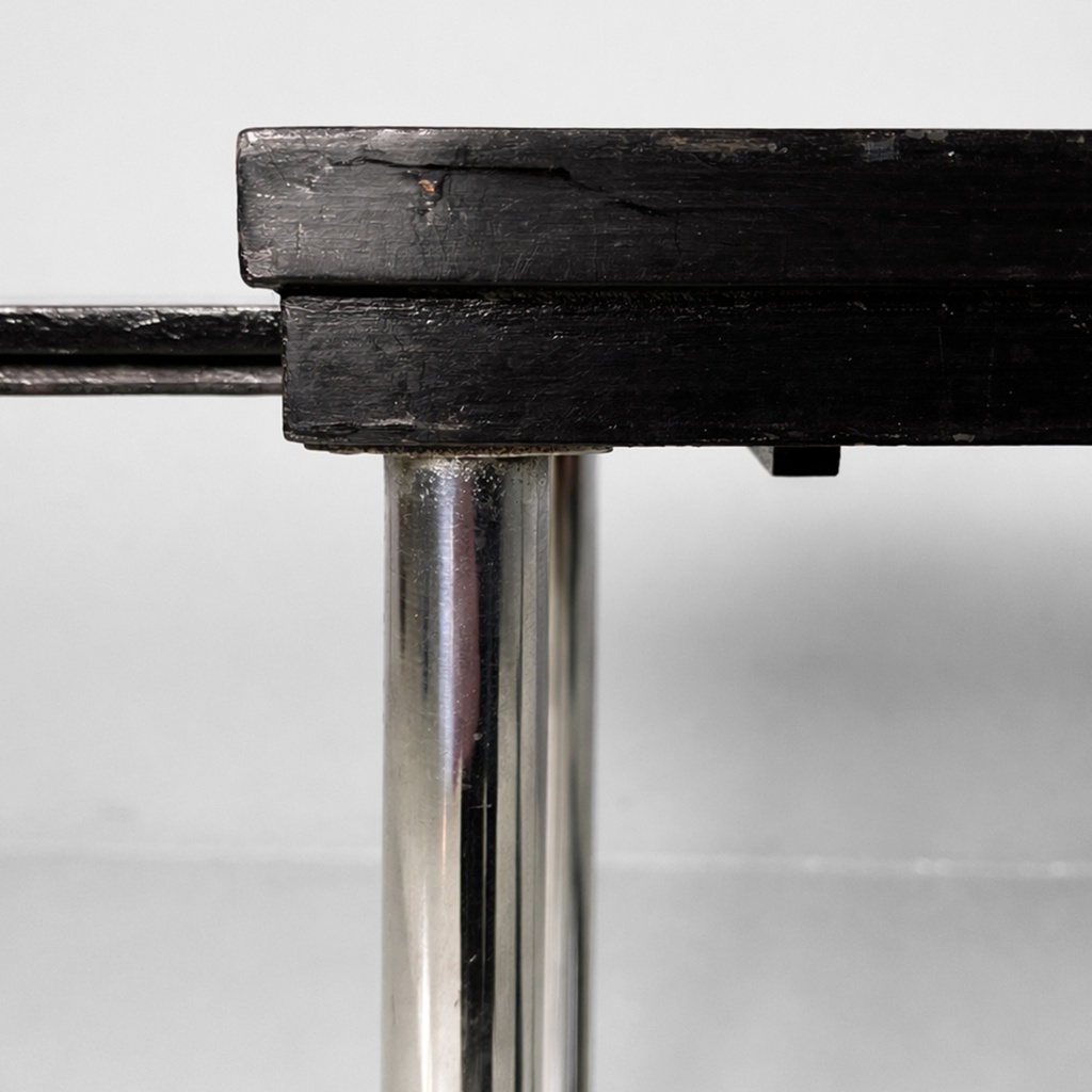 Carrello in legno nero, vetro e acciaio, 1930 ca.