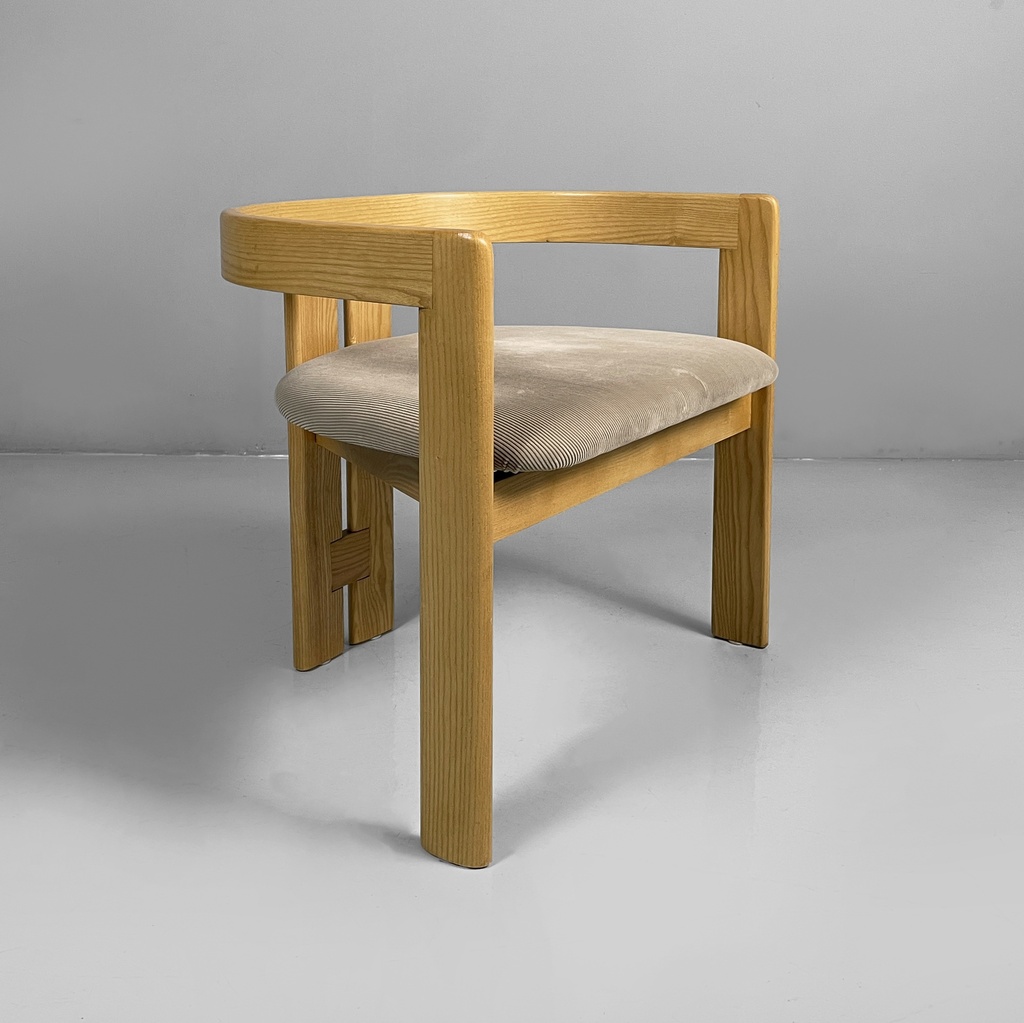 Sedie a pozzetto in legno e velluto beige, 1980 ca. 