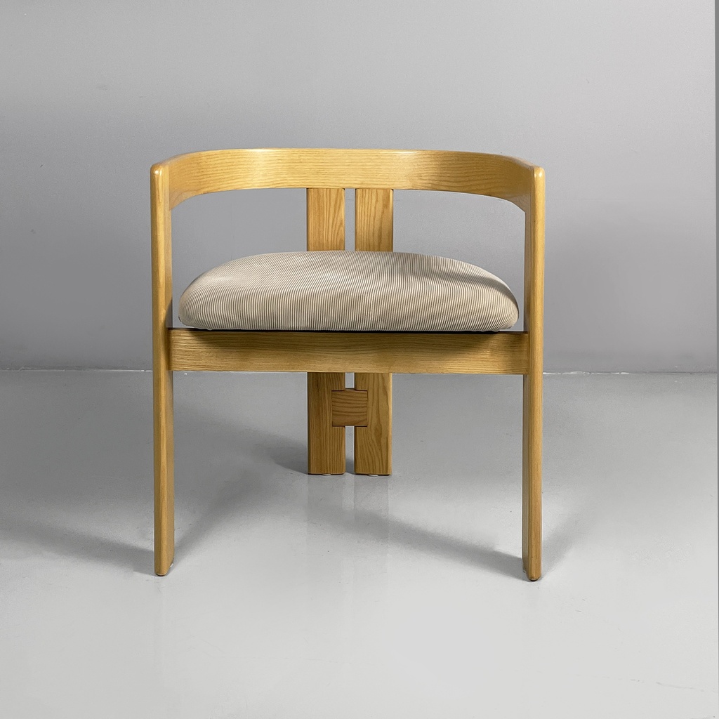 Sedie a pozzetto in legno e velluto beige, 1980 ca. 