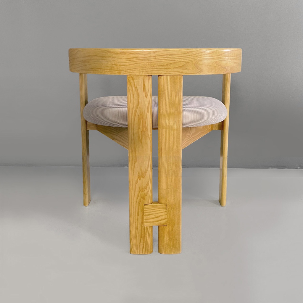 Sedie a pozzetto in legno e velluto beige, 1980 ca. 