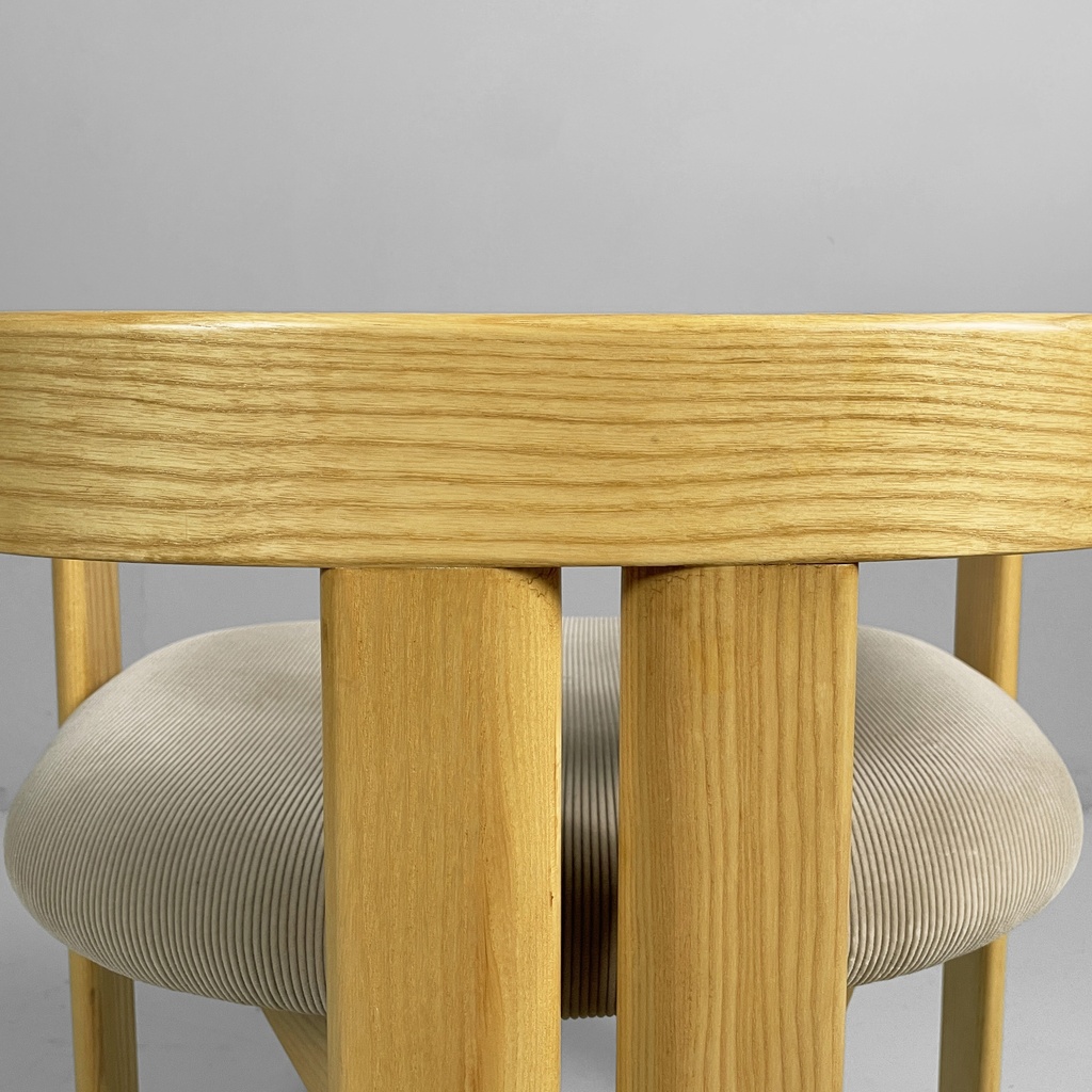 Sedie a pozzetto in legno e velluto beige, 1980 ca. 