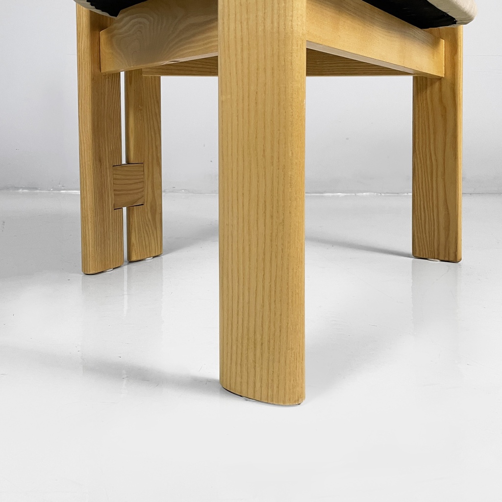 Sedie a pozzetto in legno e velluto beige, 1980 ca. 