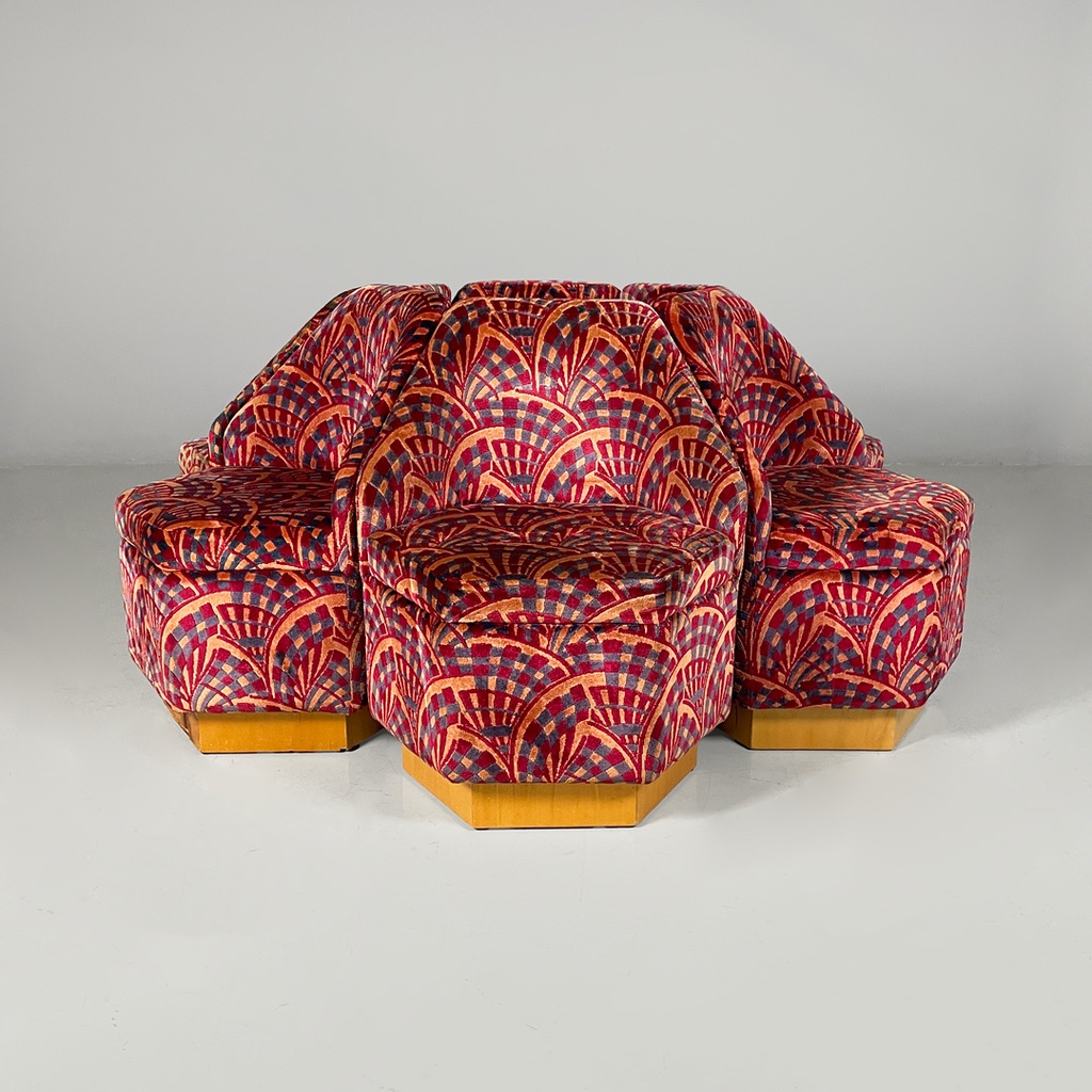 Poltrone in tessuto e legno, 1970 ca.