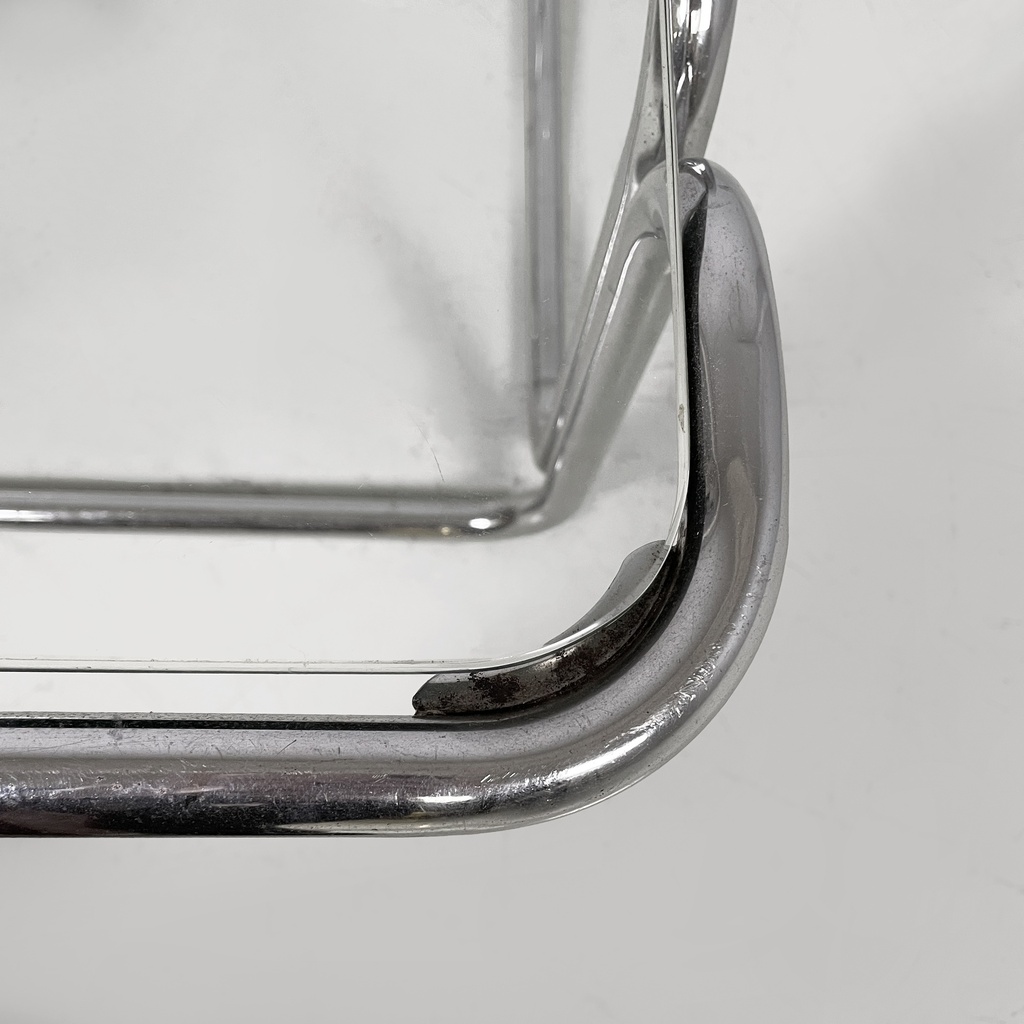 Tavolo da caffè in acciaio cromato e vetro, 1970 ca. 