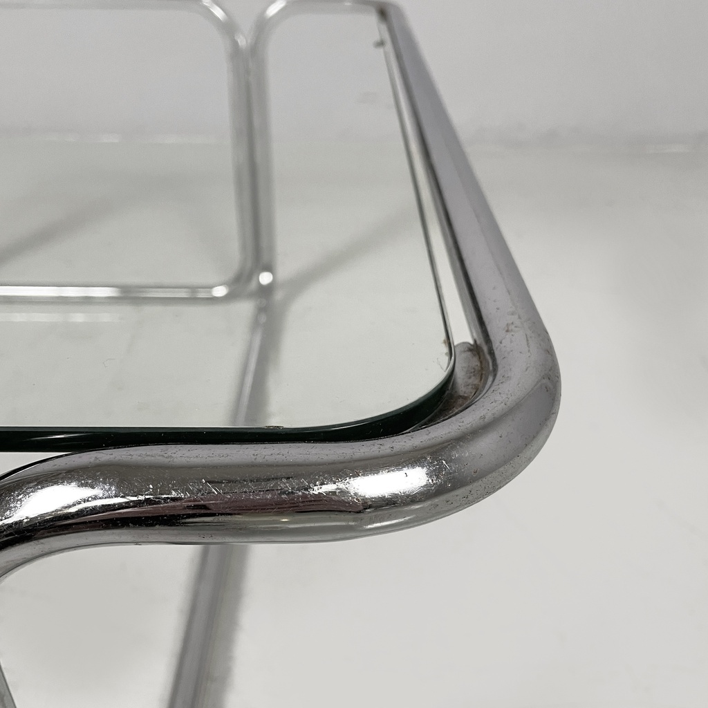 Tavolo da caffè in acciaio cromato e vetro, 1970 ca. 