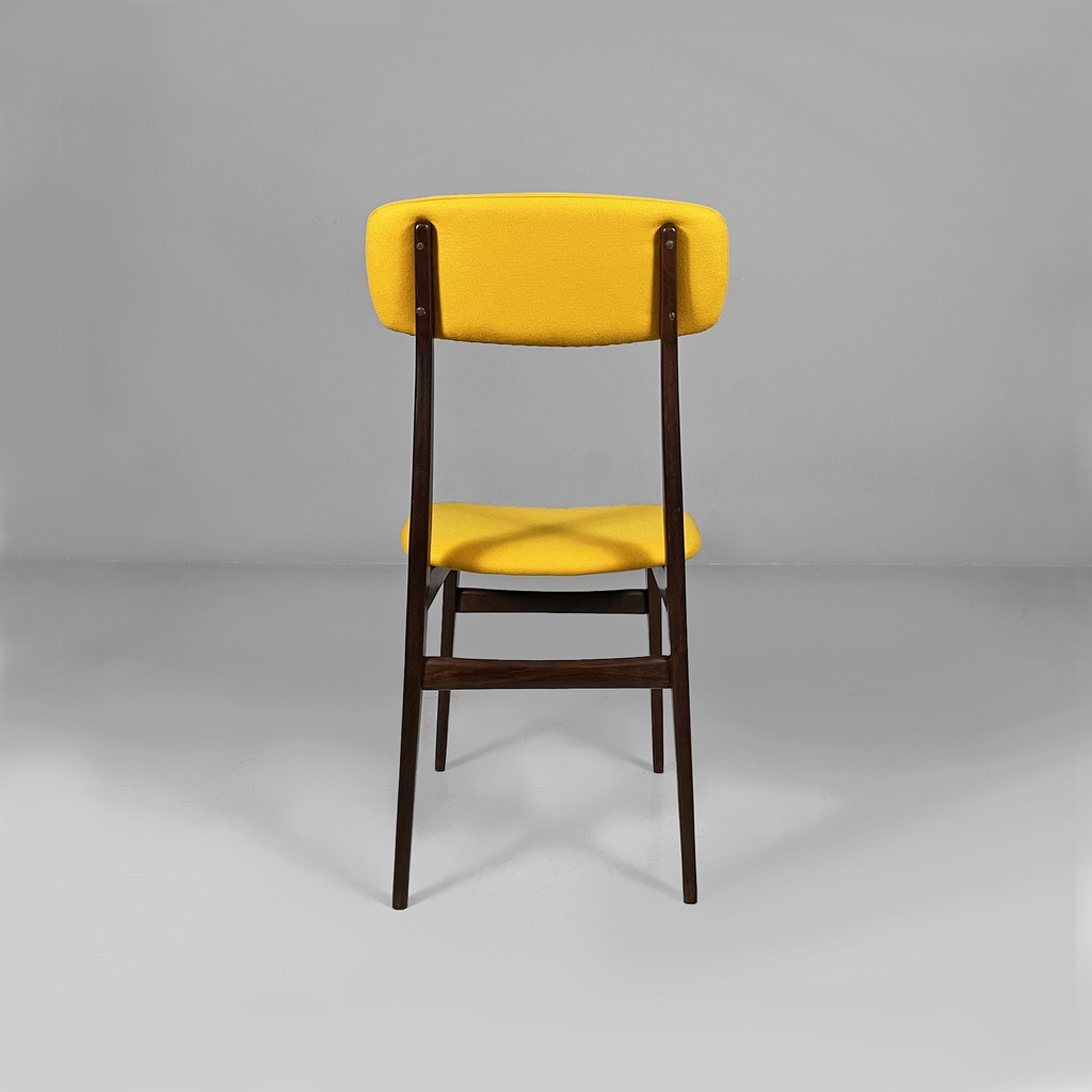 Sedie in legno e tessuto giallo, 1960 ca. 