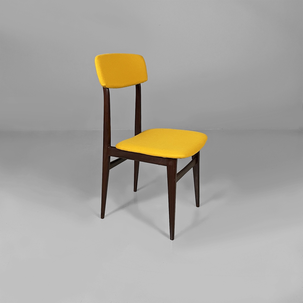Sedie in legno e tessuto giallo, 1960 ca. 