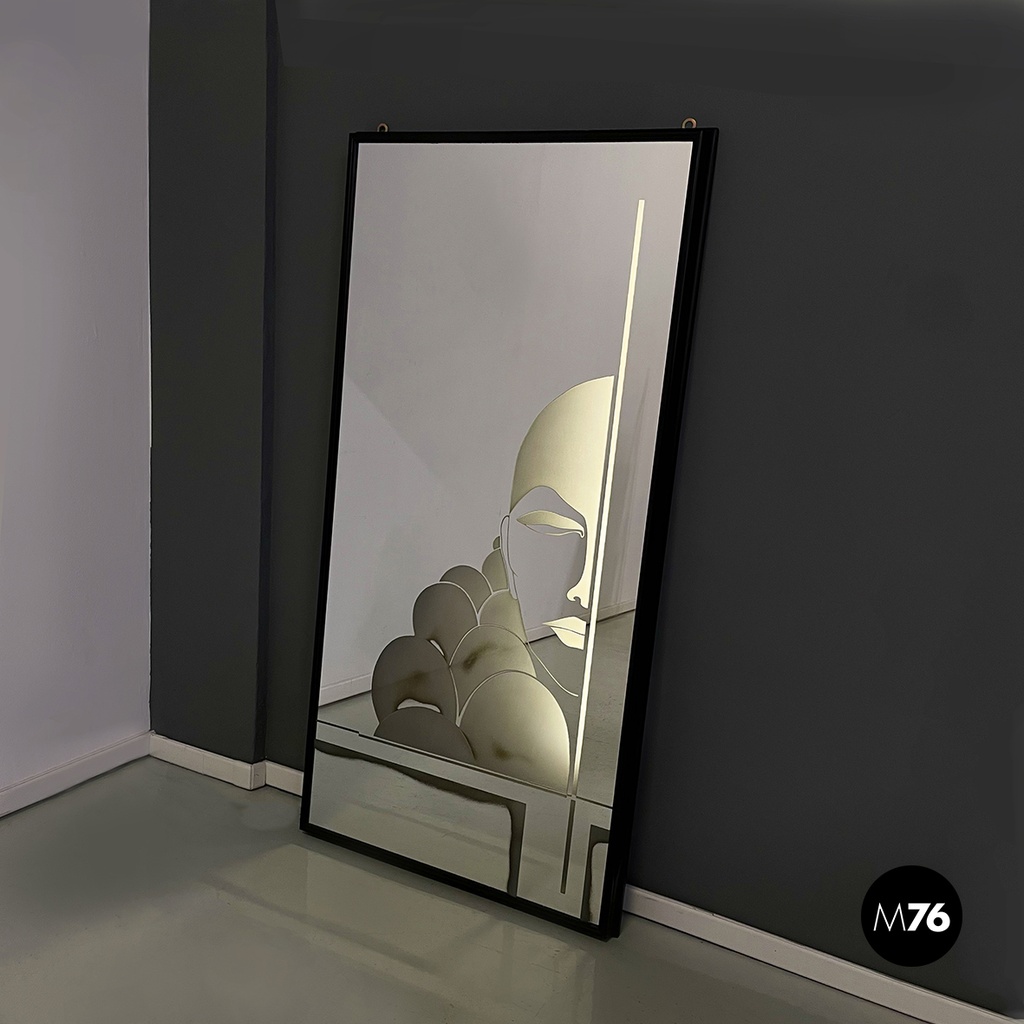 Specchio da parete retroilluminato con volto, 1950 ca. 