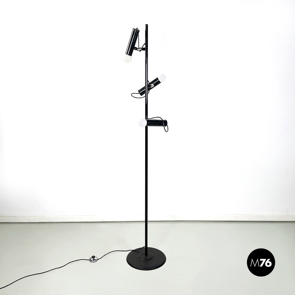 Lampada da terra a tre luci in acciaio nero, 1970 ca. 