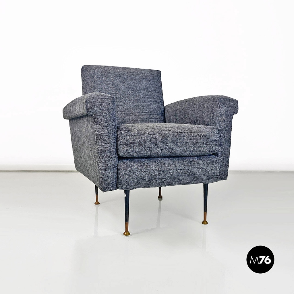 Poltrona in tessuto grigio e nero texturizzato, 1960 ca. 