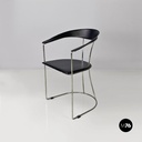 Sedia in pelle nera e acciaio cromato, 1980 ca.