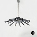 Lampadario in acciaio cromato a dodici luci, 1970 ca.