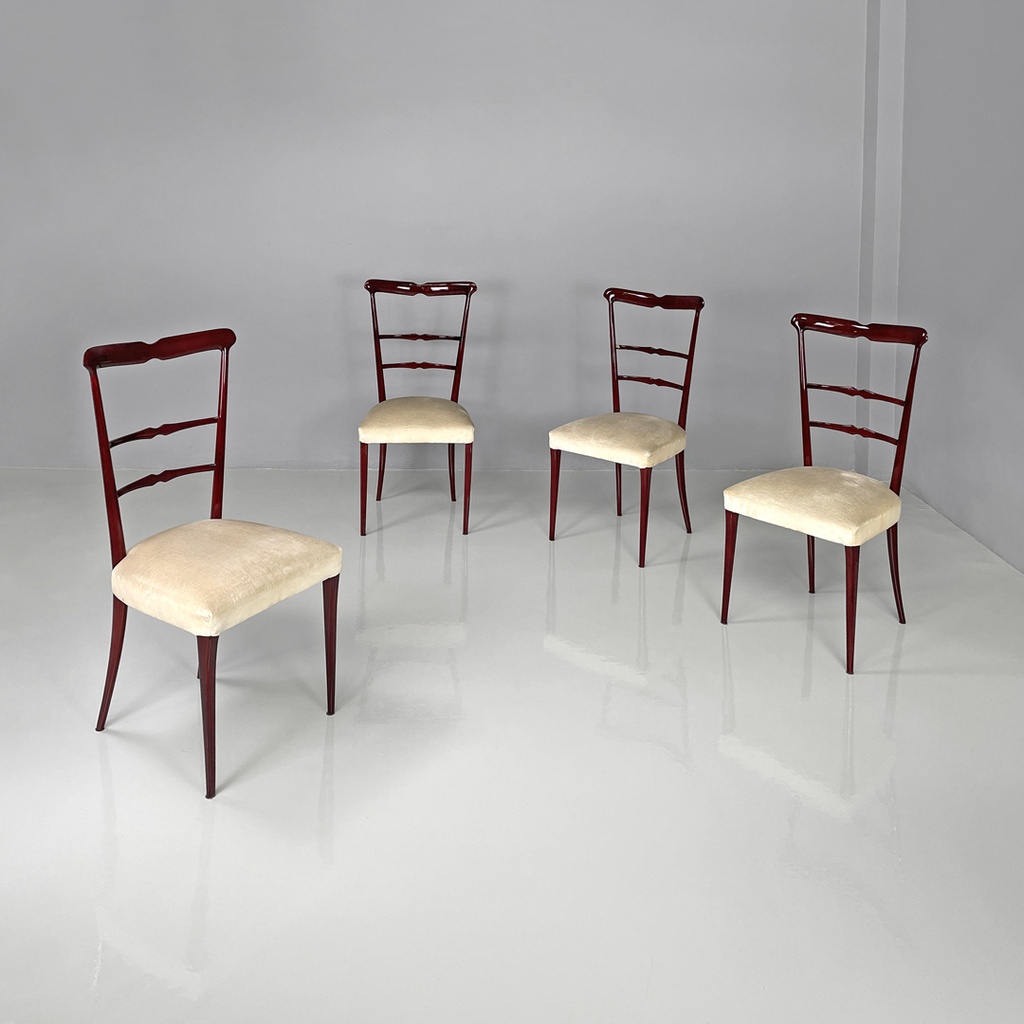 Sedie in legno laccato rosso scuro, 1970 ca.