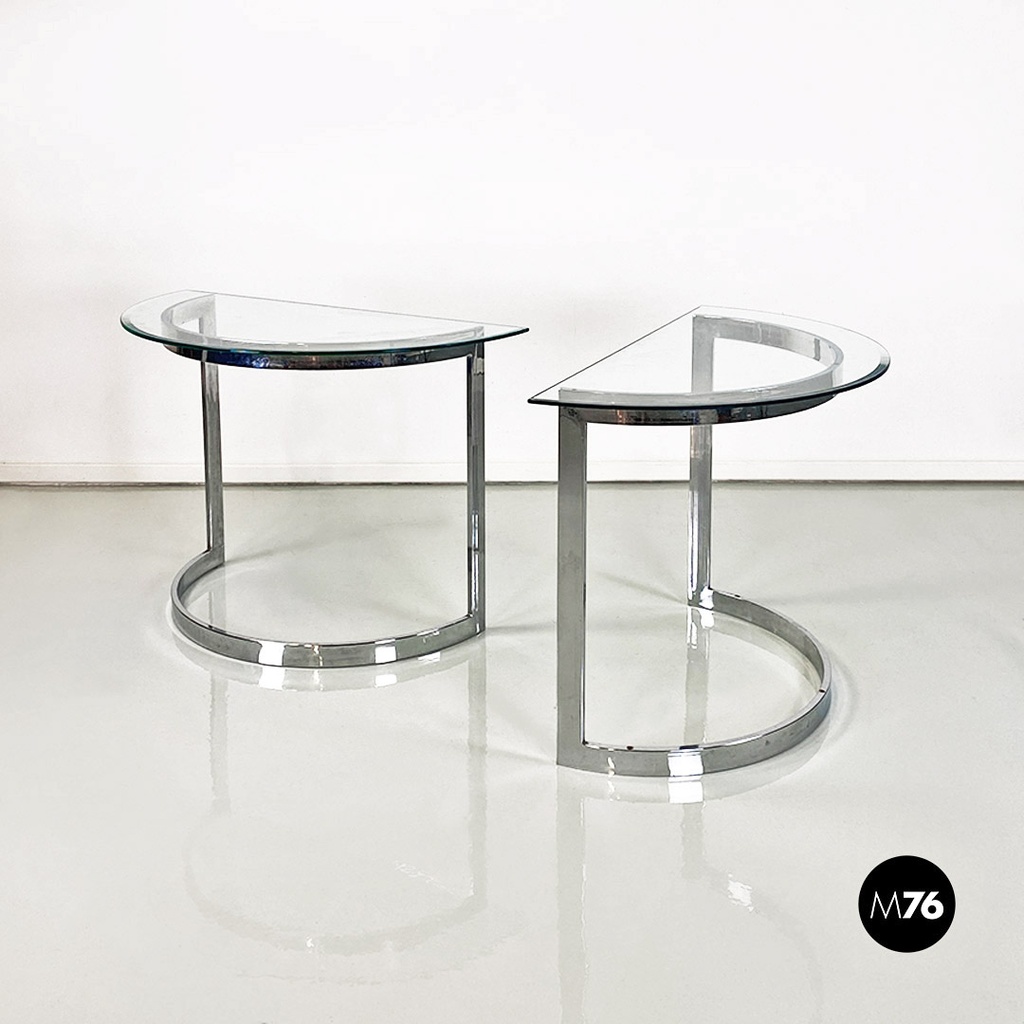 Consolle in acciaio e vetro, 1970 ca.