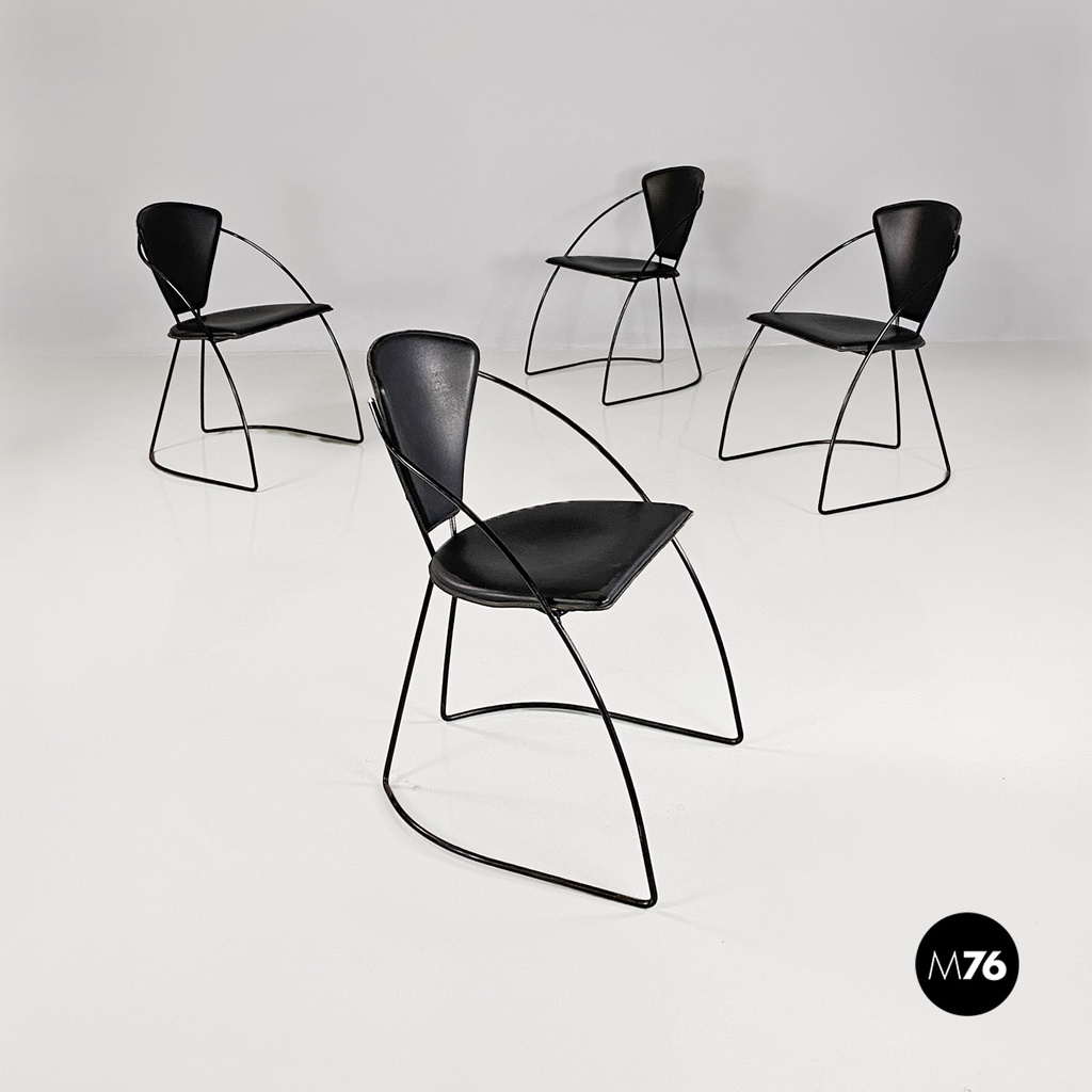 Sedie in pelle e metallo verniciato nero, 1980 ca. 