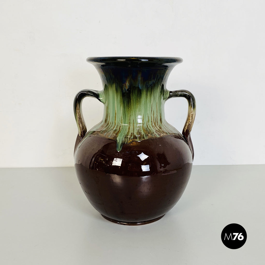 Vaso in ceramica smaltata marrone e verde, 1960 ca.