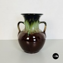 Vaso in ceramica smaltata marrone e verde, 1960 ca.