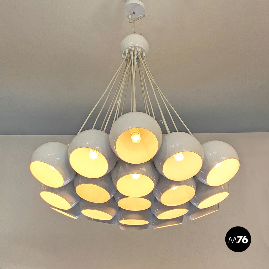 Lampadario multiluce in metallo bianco, 1970 ca. 