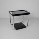 Carrello in legno nero, vetro e acciaio, 1930 ca.