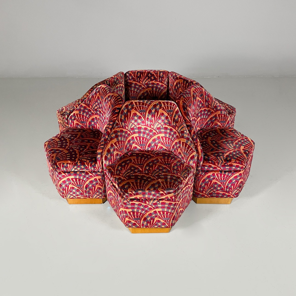 Poltrone in tessuto e legno, 1970 ca.