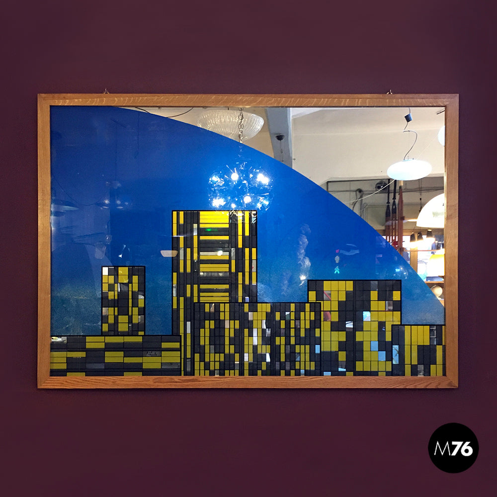 Specchio da parete decorativo con vetro colorato, 1980 ca. 