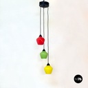 Lampadario a tre luci in vetro colorato, 1950 ca. 