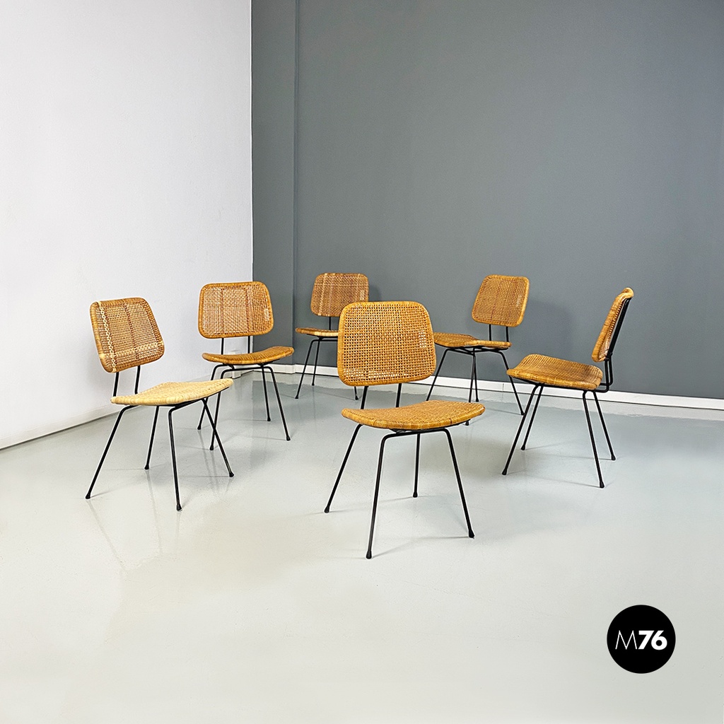 Sedie in metallo e rattan, 1960 ca.