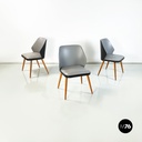 Sedie in legno, pelle nera e grigia, 1980 ca. 