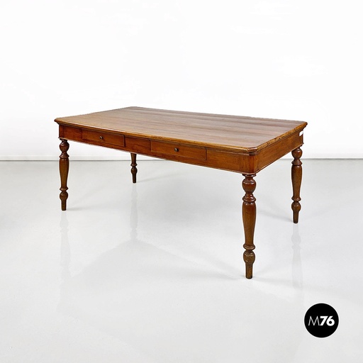 [2220001117] Tavolo da pranzo antico, in legno con cassetti, 1900 ca.