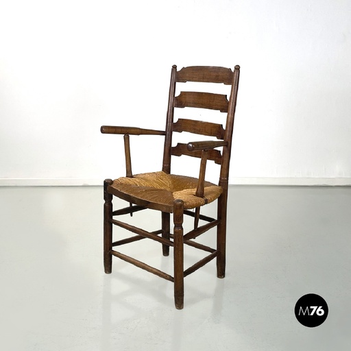 [2320003908] Sedia in legno con braccioli, fine 1800 ca. 