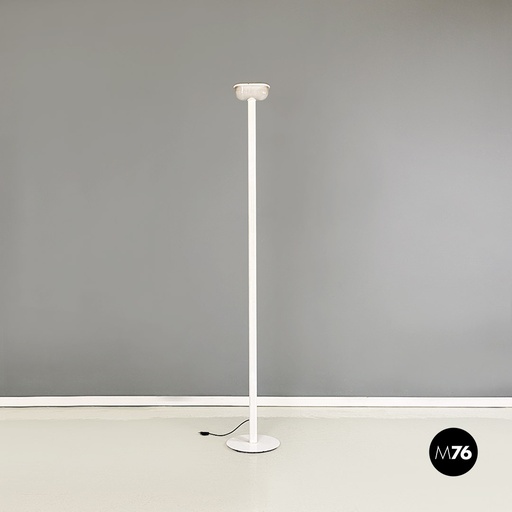 [2220001155] Lampada da terra in metallo bianco e vetro, 1980 ca.