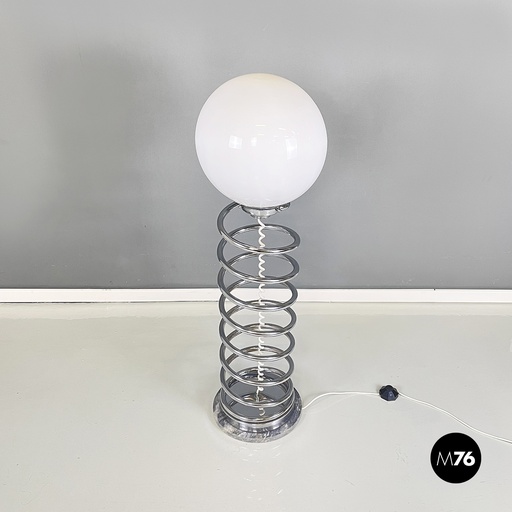 [2320004222] Lampada da terra in vetro opalino metallo e marmo, 1970 ca.