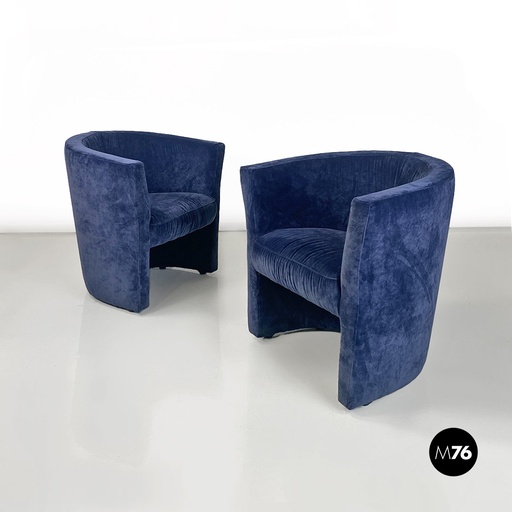 [2220001193] Poltrone a pozzetto in velluto blu, 1970 ca.
