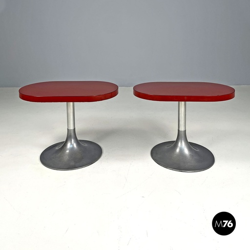 [2420004485] Tavoli da caffè in formica rossa e metallo, 1980 ca.
