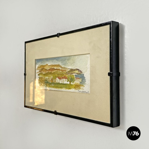 [2420004546] Quadro ad acquarello con cornice in legno nero, 1990 ca. 