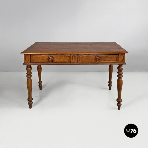 [2420004596] Tavolo antico da pranzo in legno con due cassetti, 1800 ca. 