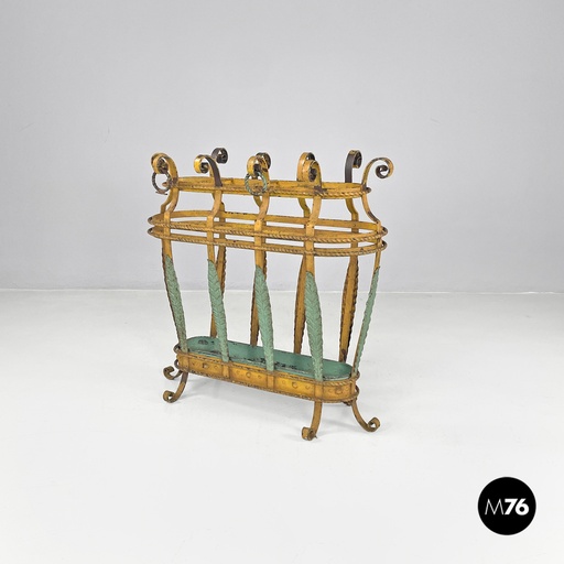 [2420004873] Portaombrelli in ferro battuto giallo e verde, 1900 ca.