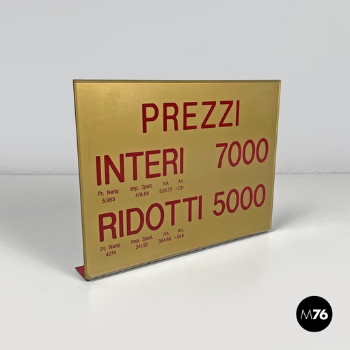 [2420005416] Insegna cinema o teatro in plastica dorata e rossa, 1960 ca.