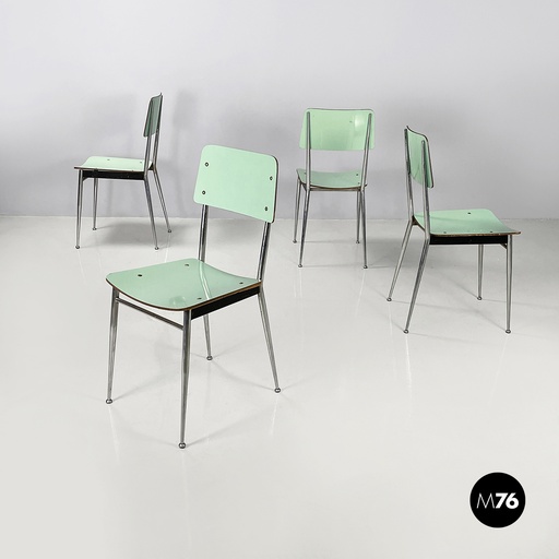 [2420005556] Sedie in formica verde acqua e metallo, 1960 ca.