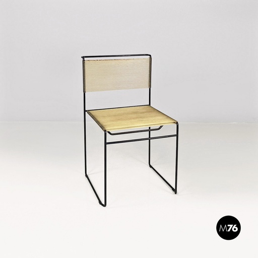 [2220002337] Sedia in metallo nero e plastica trasparente, 1980 ca.