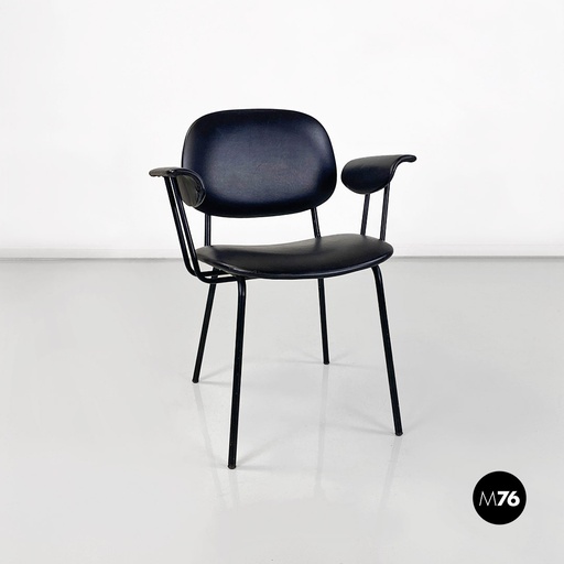 [2220001371] Sedia in similpelle nera e metallo, 1960 ca.